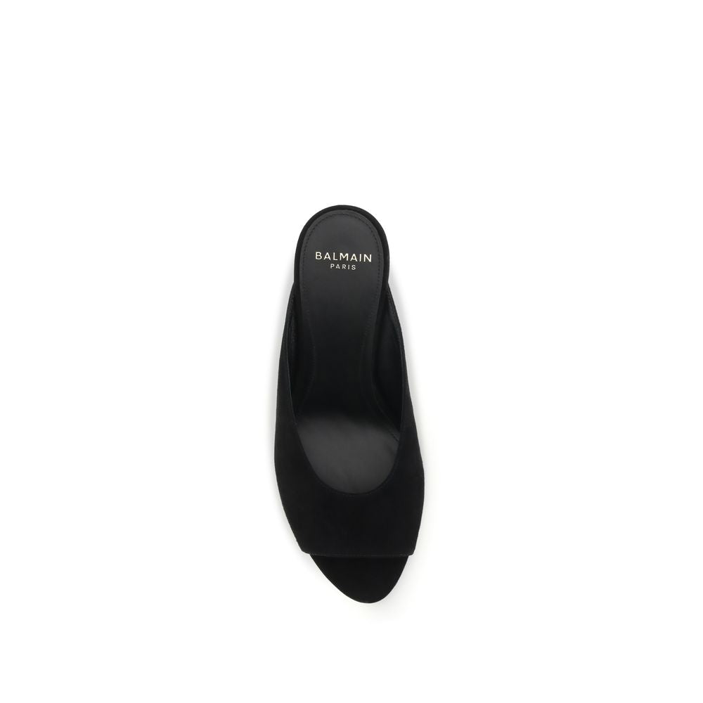 Balmain Black Calf Leather Bos Taurus Mules - Elegant Footwear