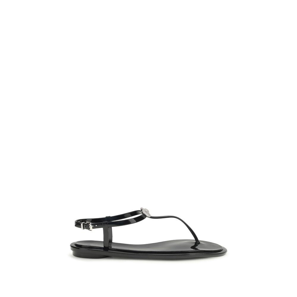 MACH & MACH Black Rubber Double Bow Flat Sandals