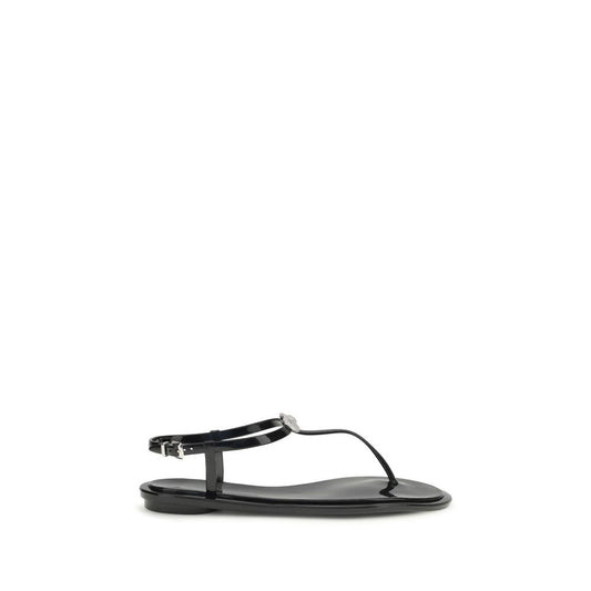 MACH & MACH Black Rubber Double Bow Flat Sandals