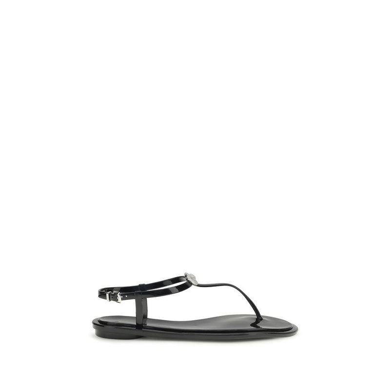 MACH & MACH Black Rubber Double Bow Flat Sandals