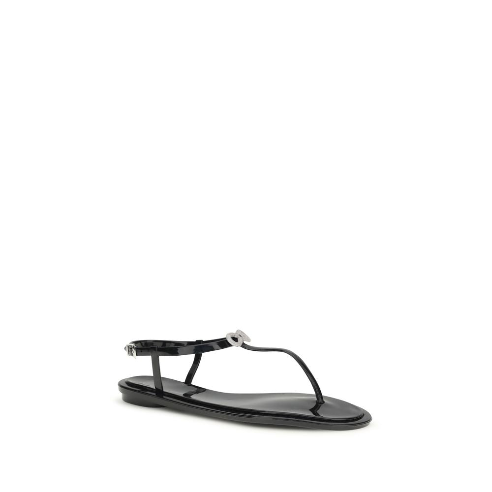 MACH & MACH Black Rubber Double Bow Flat Sandals