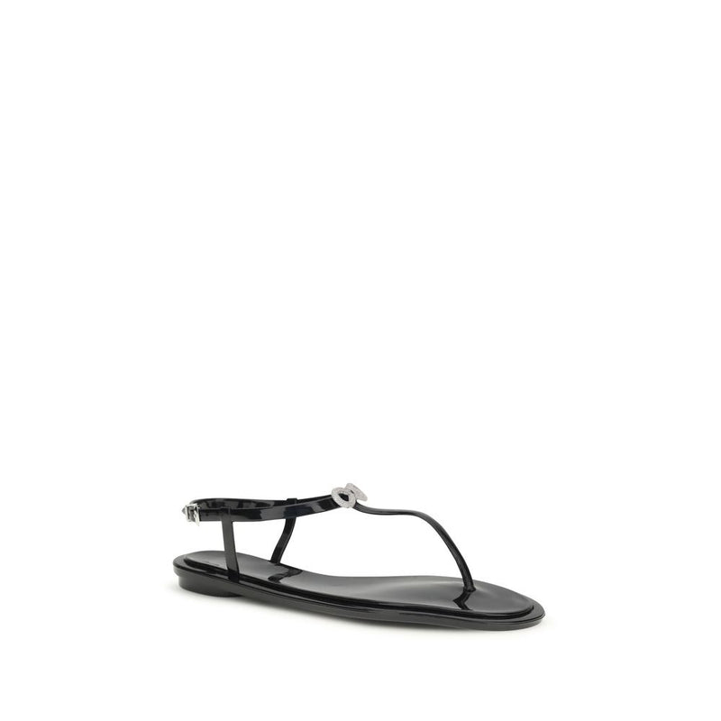 MACH & MACH Black Rubber Double Bow Flat Sandals