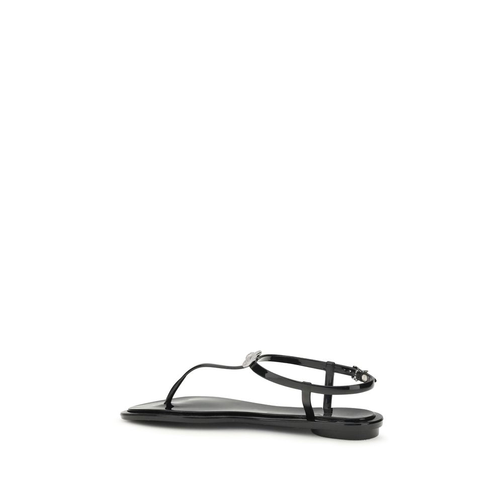 MACH & MACH Black Rubber Double Bow Flat Sandals