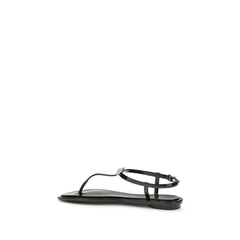 MACH & MACH Black Rubber Double Bow Flat Sandals