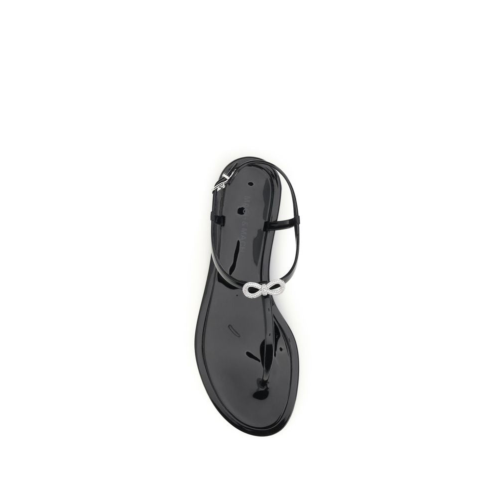 MACH & MACH Black Rubber Double Bow Flat Sandals