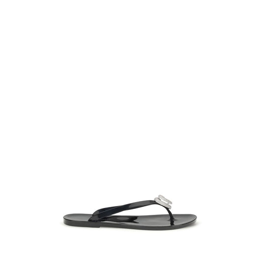 MACH & MACH Black Double Heart Rubber Flat Sandals