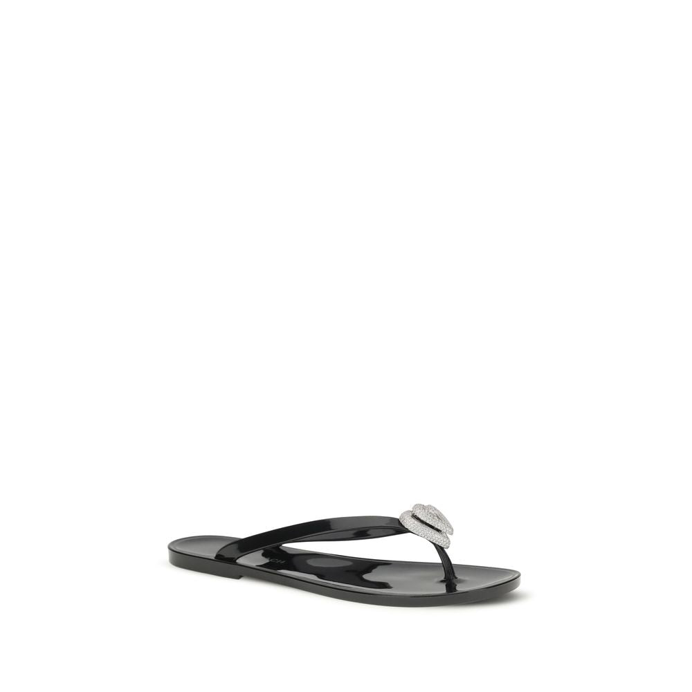 MACH & MACH Double Heart Black Rubber Flat Sandals