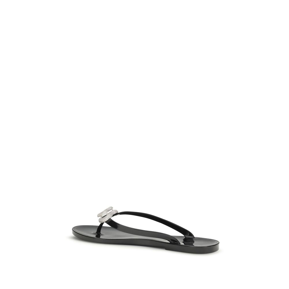 MACH & MACH Double Heart Black Rubber Flat Sandals