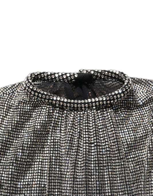 Dolce & Gabbana Silver Rhinestones Long Sleeves Bodysuit Dress