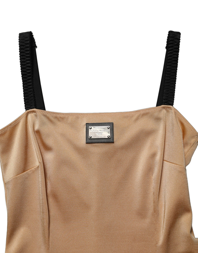 Dolce & Gabbana Brown Sleeveless Mini Dress in Nylon Blend Cady