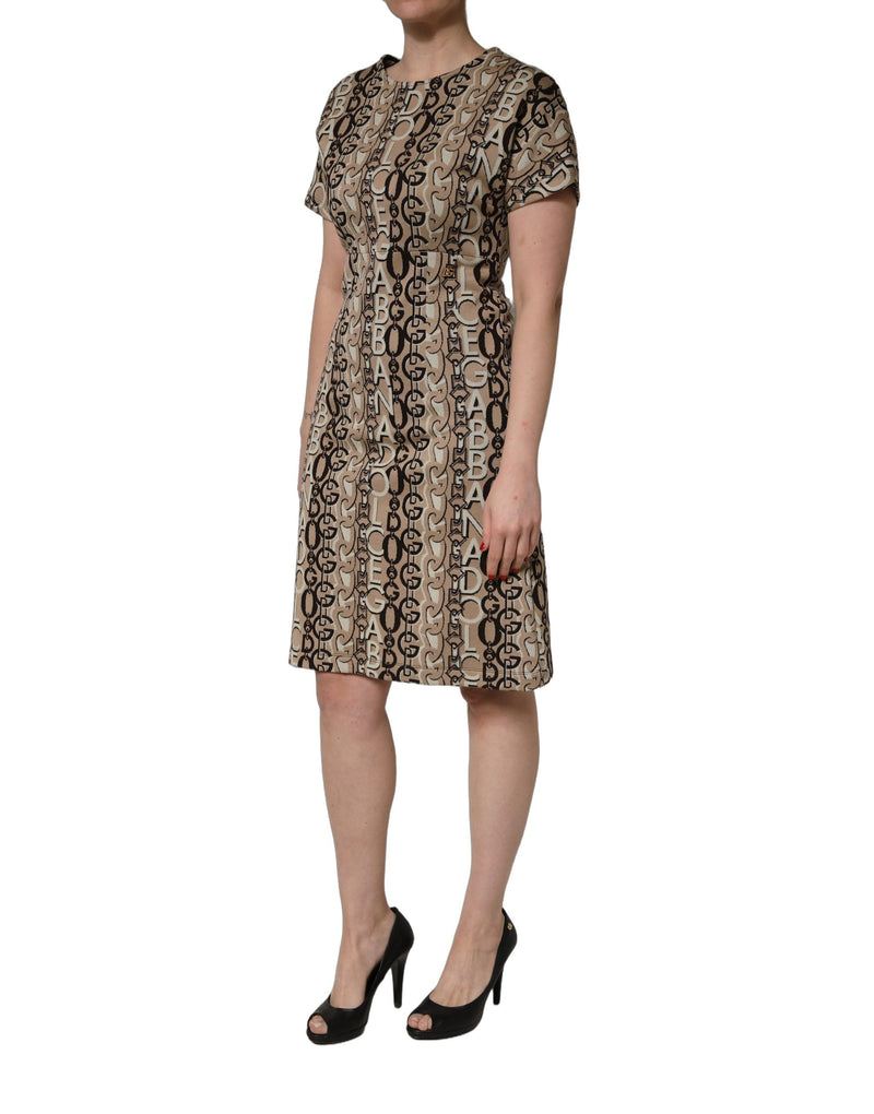 Dolce & Gabbana Brown DG Logo Chain Short-Sleeve Sheath Dress