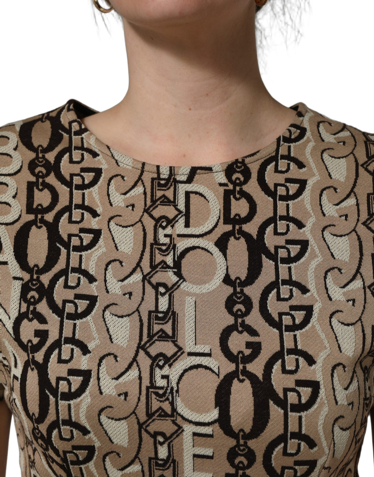 Dolce & Gabbana Brown DG Logo Chain Short-Sleeve Sheath Dress