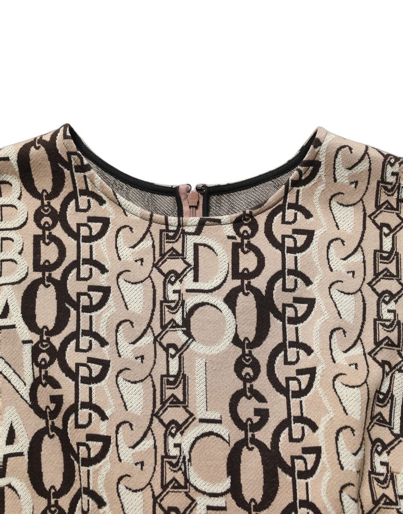Dolce & Gabbana Brown DG Logo Chain Short-Sleeve Sheath Dress
