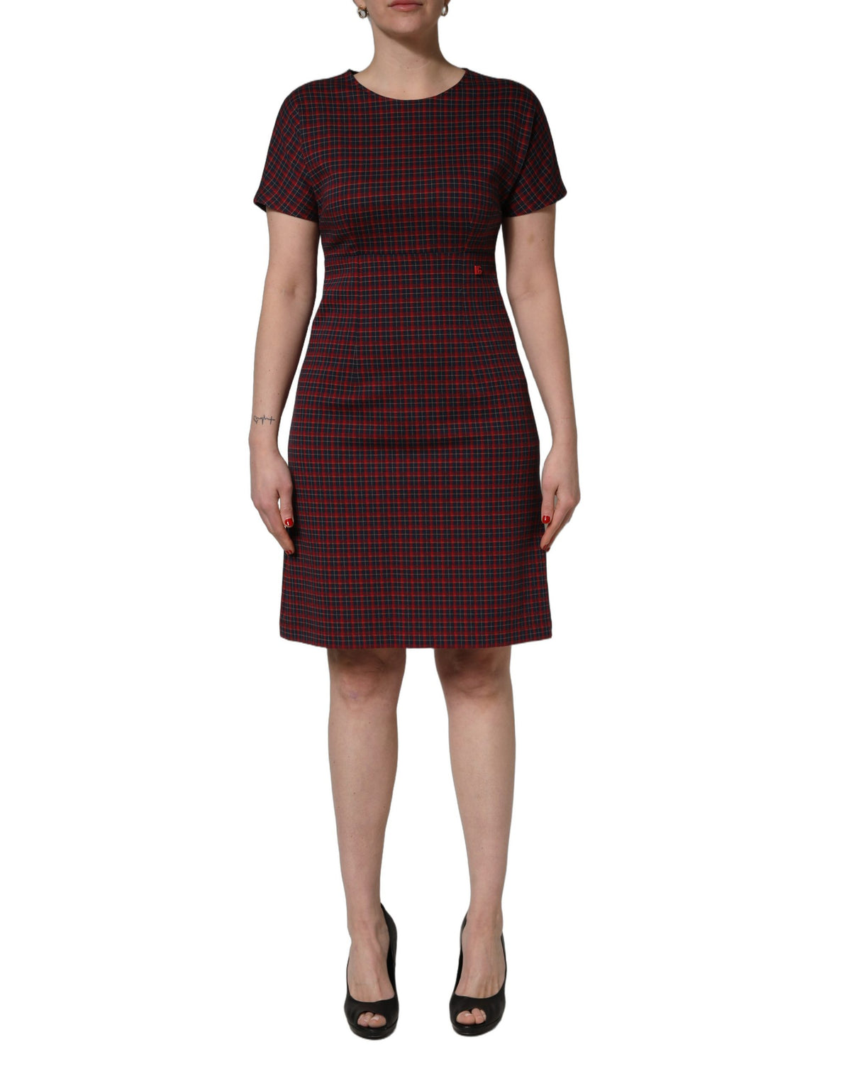 Dolce & Gabbana Red and Black Checkered Short Sleeve Sheath Dress