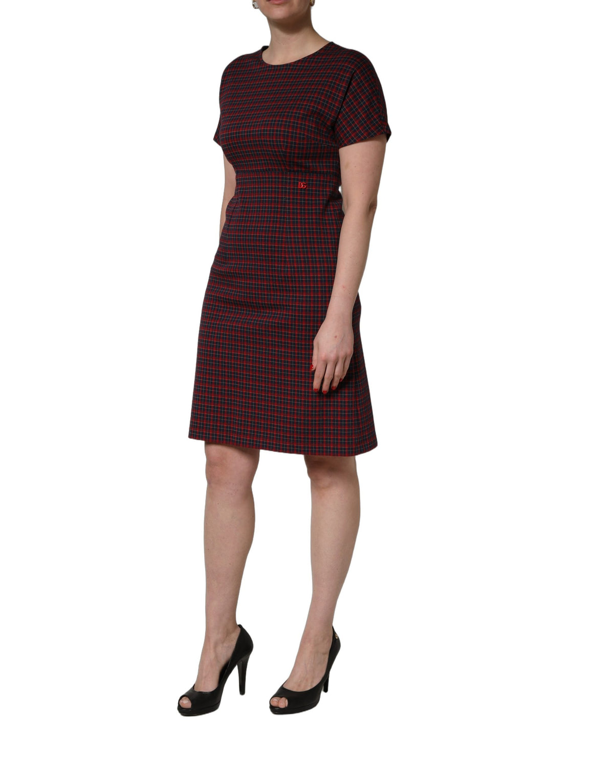 Dolce & Gabbana Red and Black Checkered Short Sleeve Sheath Dress