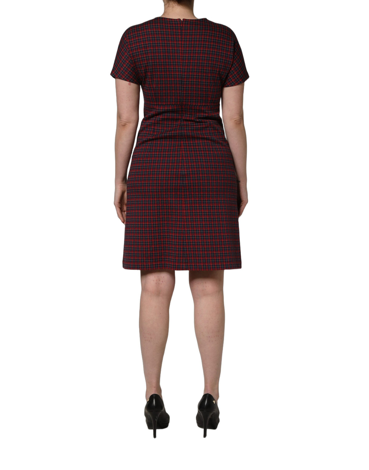 Dolce & Gabbana Red and Black Checkered Short Sleeve Sheath Dress