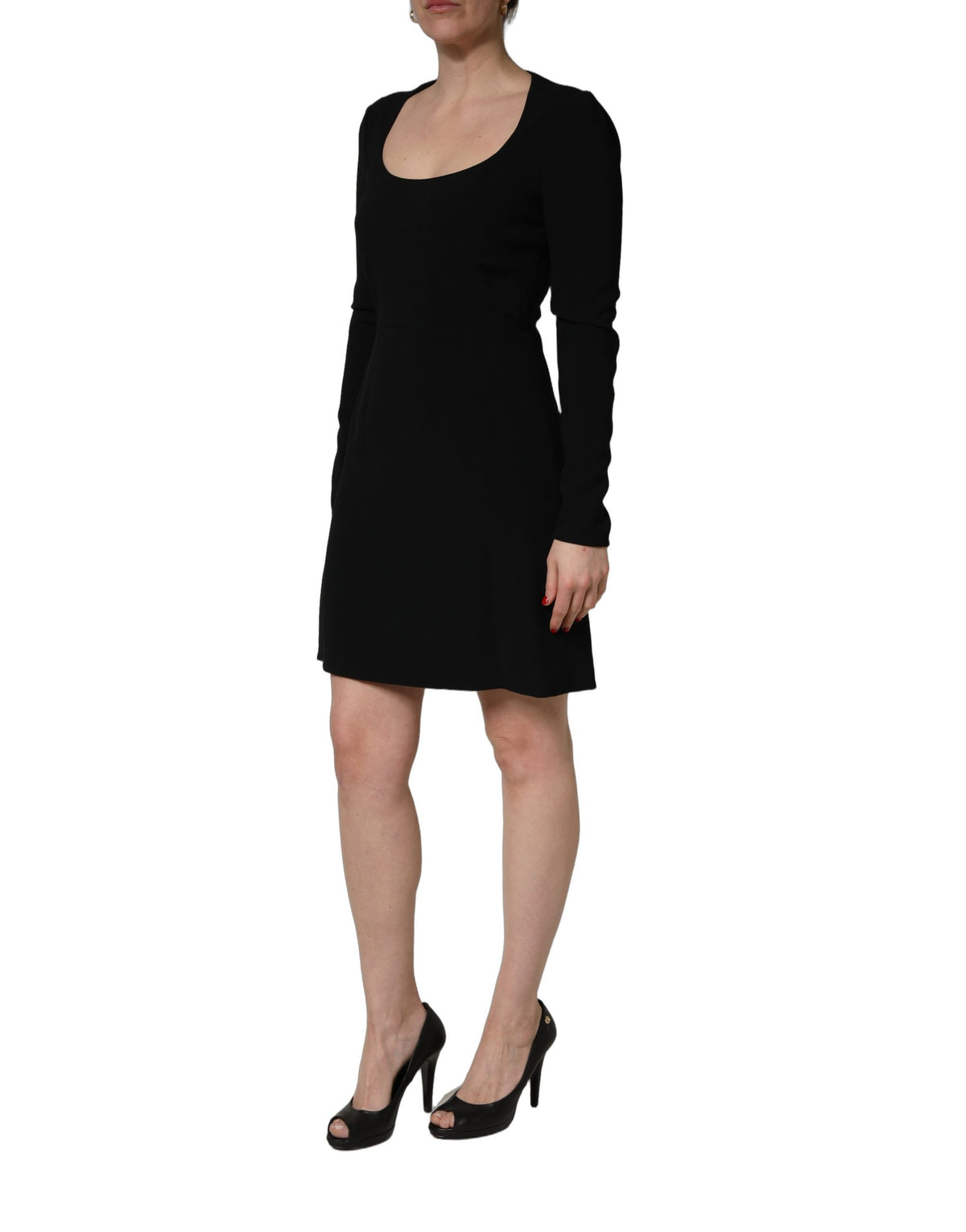 Roberto Cavalli Black Long Sleeves Scoop Neck Mini Dress
