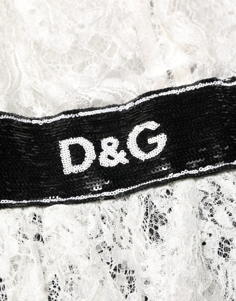Dolce & Gabbana White Lace Top Embellished Black Skirt Dress