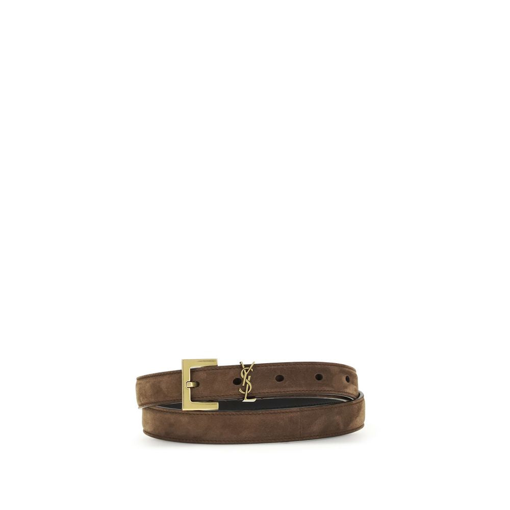 Ceinture fine Saint Laurent en cuir de veau marron Bos Taurus