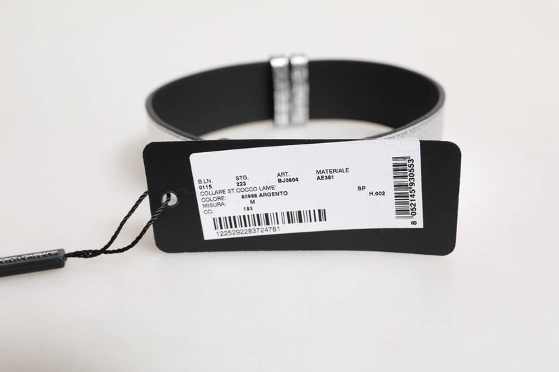 Collier Dolce & Gabbana en cuir texturé argenté et métal doré