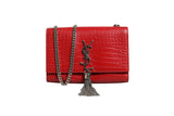 Sac bandoulière Saint Laurent Kate Tassel en cuir gaufré croco rouge