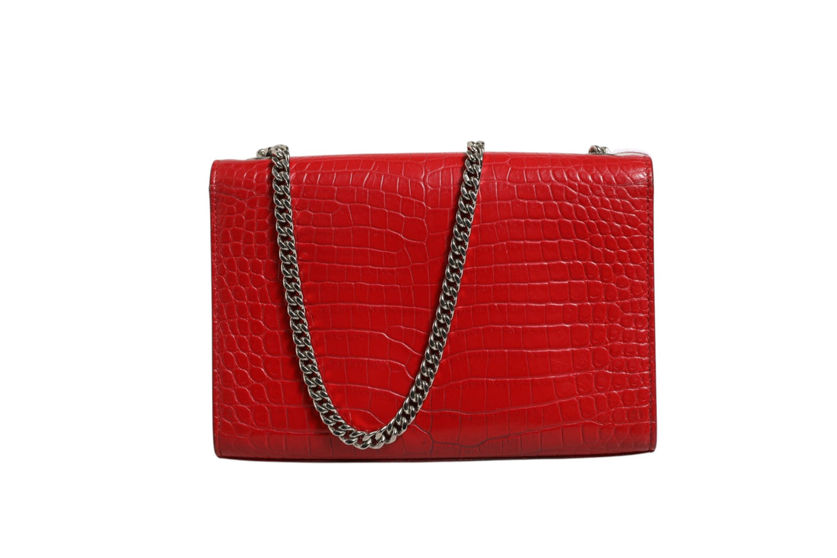 Sac bandoulière Saint Laurent Kate Tassel en cuir gaufré croco rouge