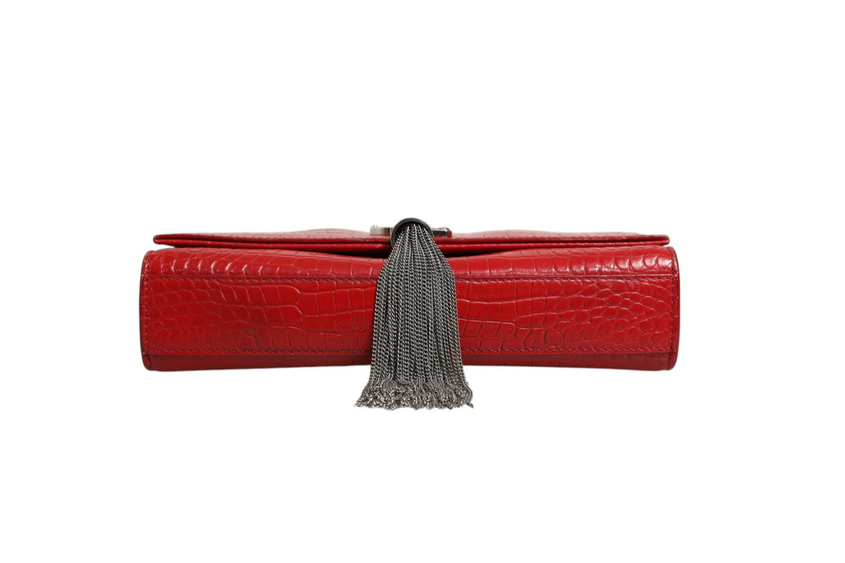 Sac bandoulière Saint Laurent Kate Tassel en cuir gaufré croco rouge