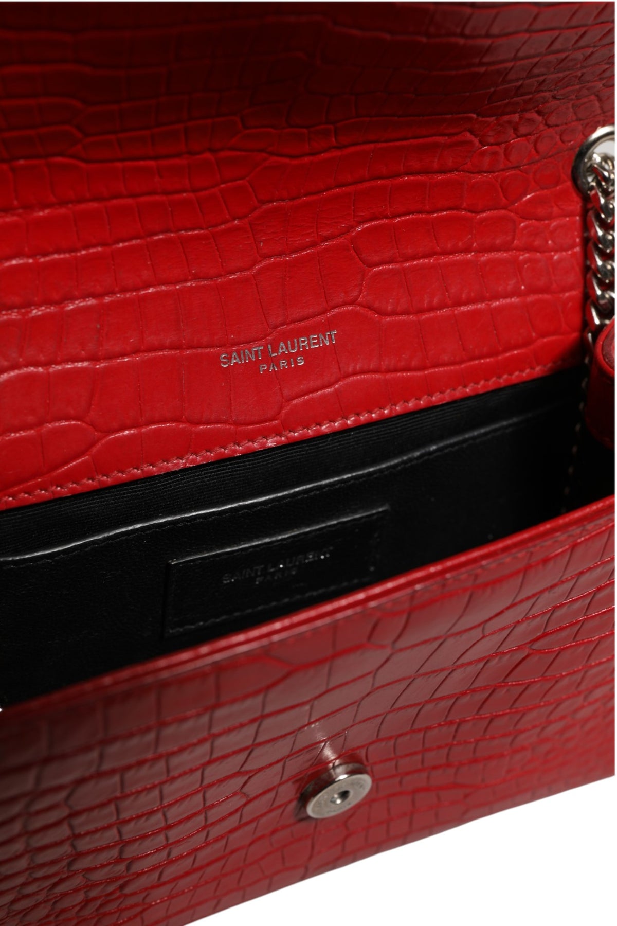 Sac bandoulière Saint Laurent Kate Tassel en cuir gaufré croco rouge