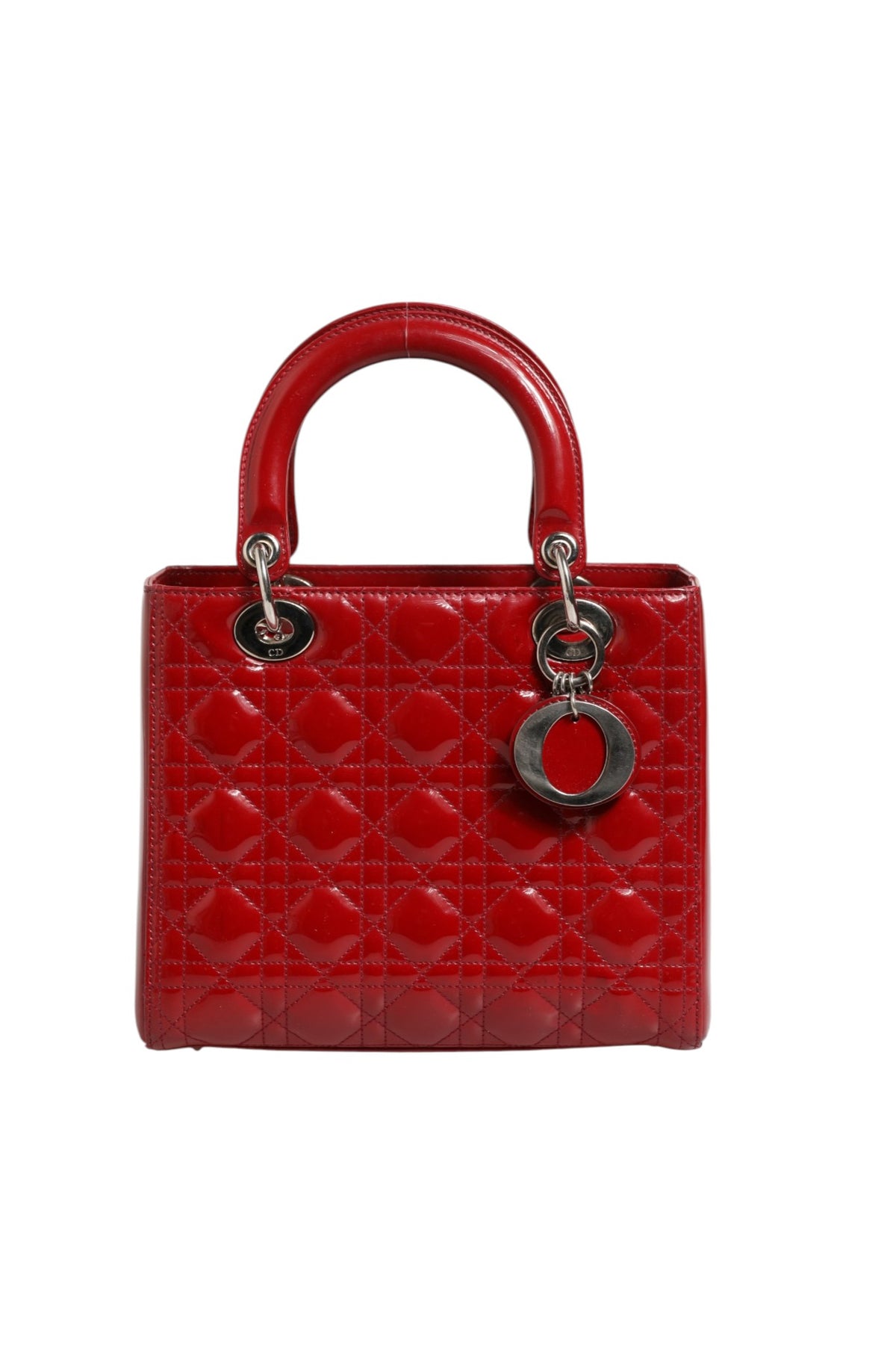 Christian Dior Cherry Red Patent Leather Cannage Quilting Bag