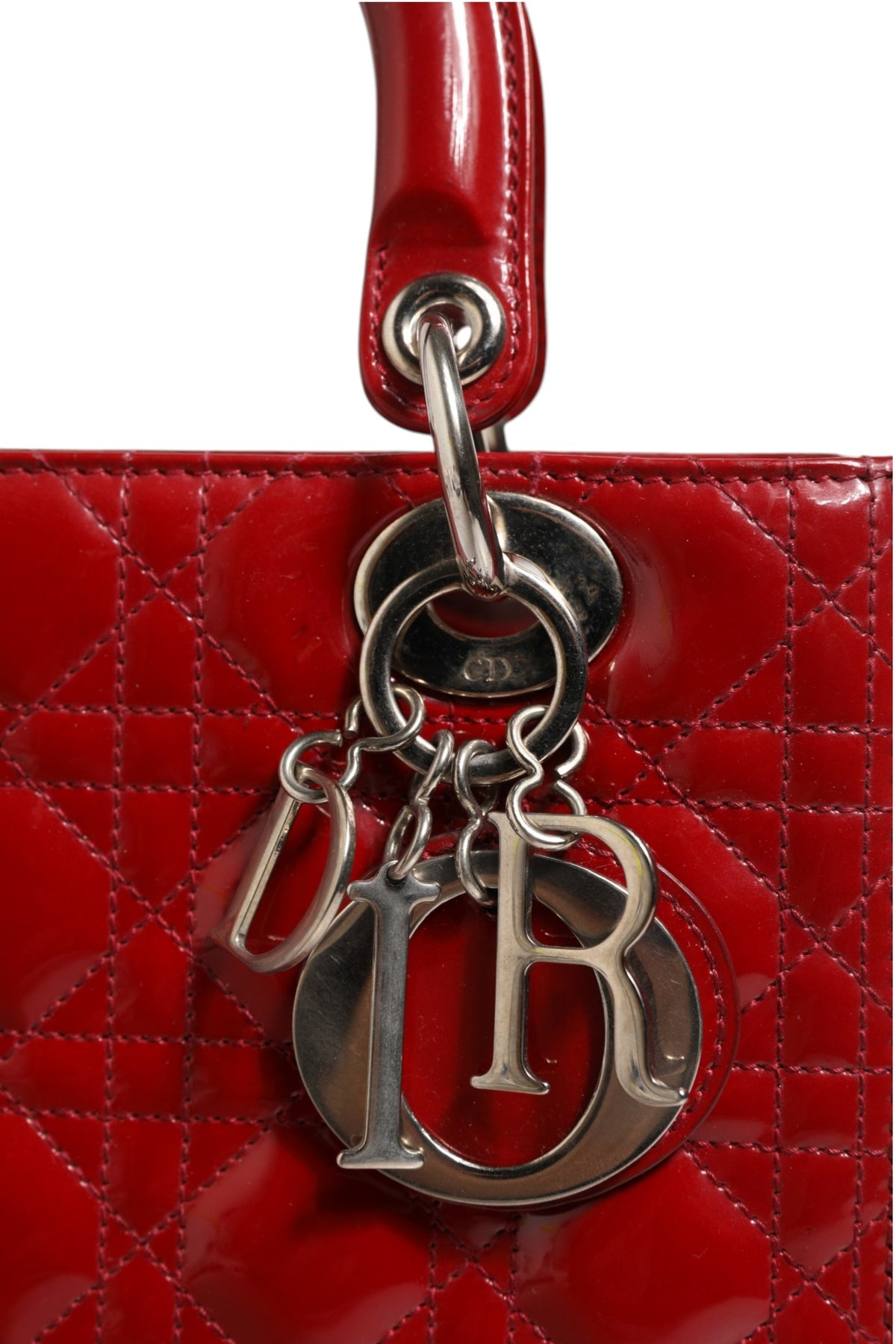Christian Dior Cherry Red Patent Leather Cannage Quilting Bag