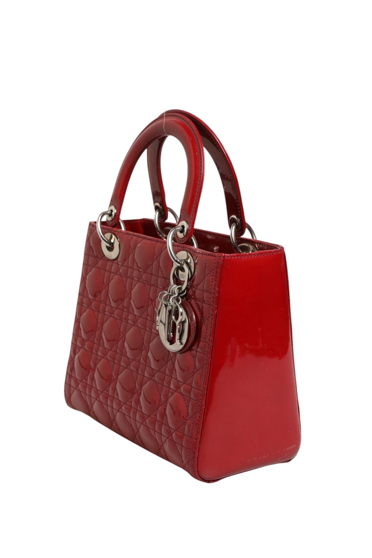 Christian Dior Cherry Red Patent Leather Cannage Quilting Bag