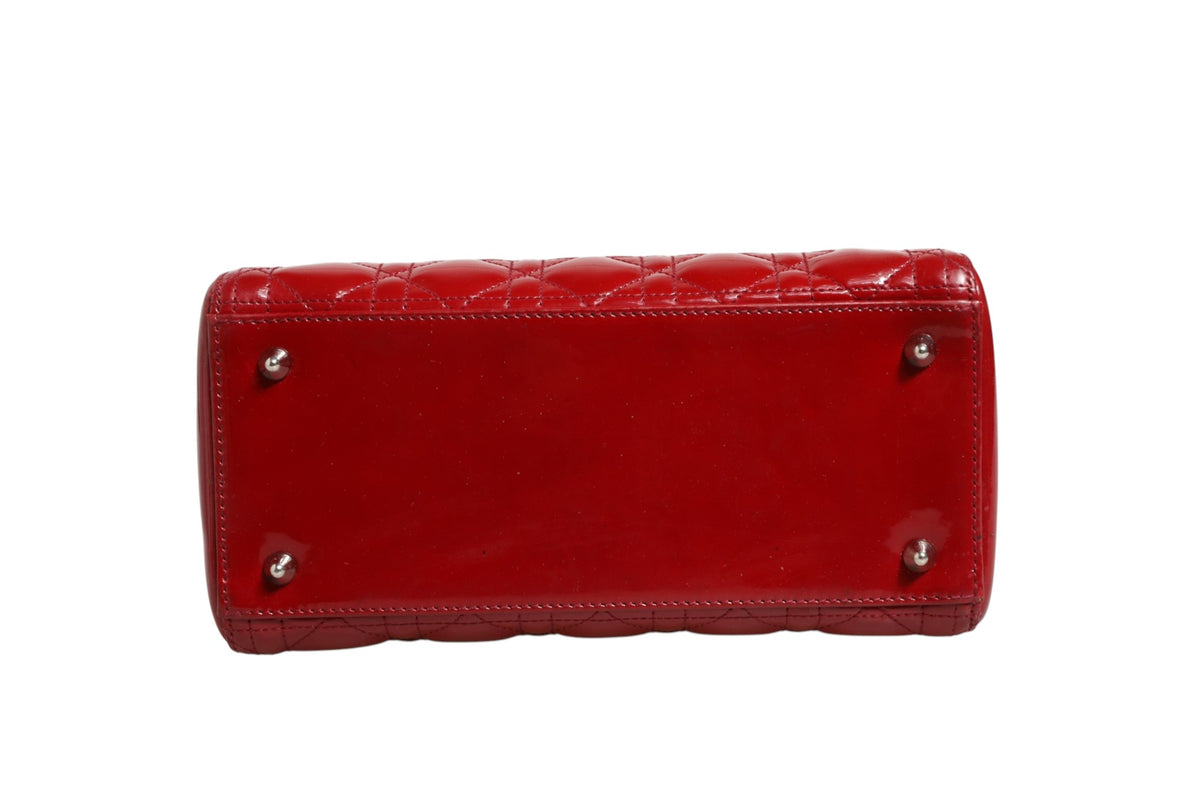 Christian Dior Cherry Red Patent Leather Cannage Quilting Bag