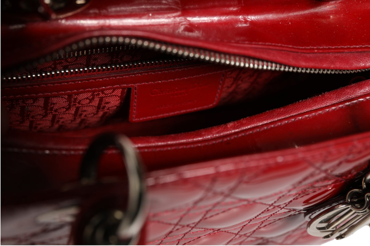 Christian Dior Cherry Red Patent Leather Cannage Quilting Bag
