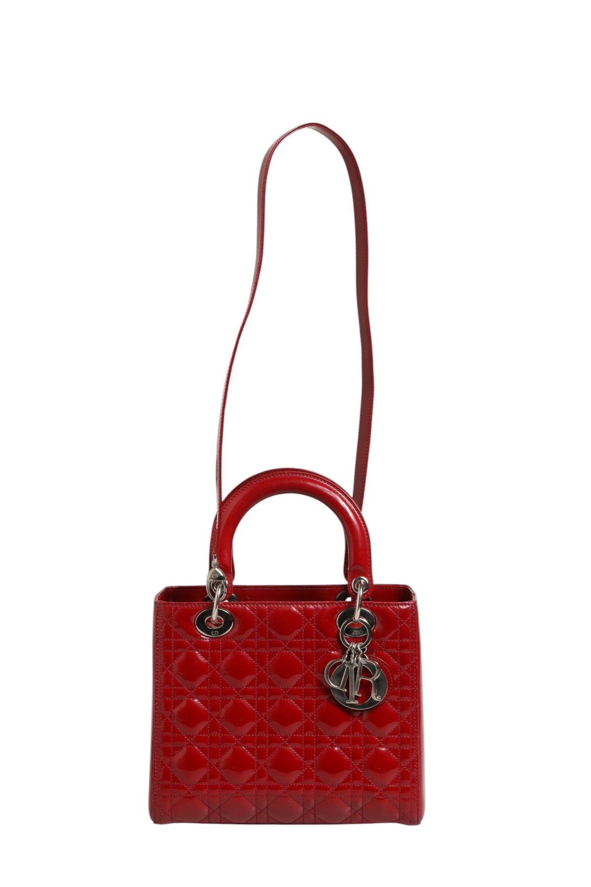 Christian Dior Cherry Red Patent Leather Cannage Quilting Bag