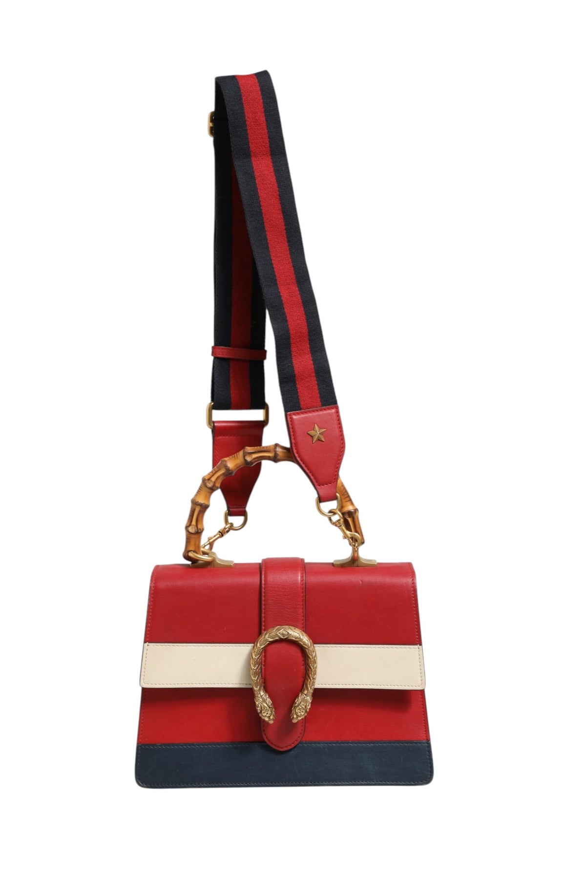 Gucci Dionysus Bamboo Medium Top Handle Bag - White Blue Red
