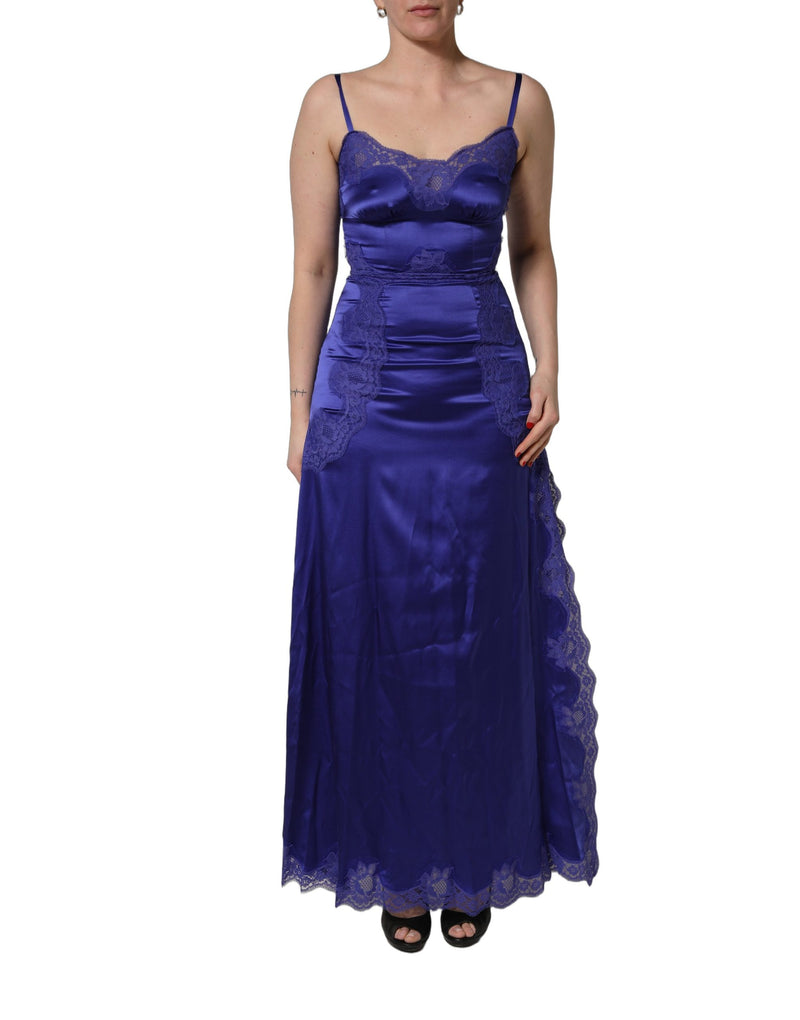 Dolce & Gabbana Blue Sleeveless Lace Trim A-line Gown Dress
