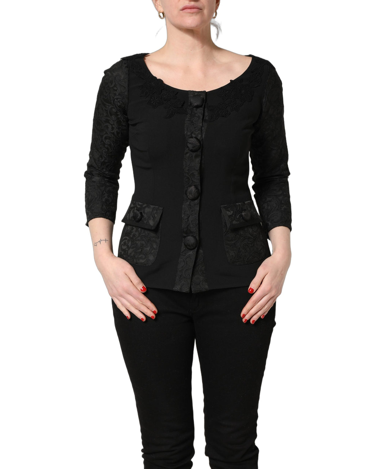 Dolce & Gabbana Black Button Fastening Lace Trimmed Blazer