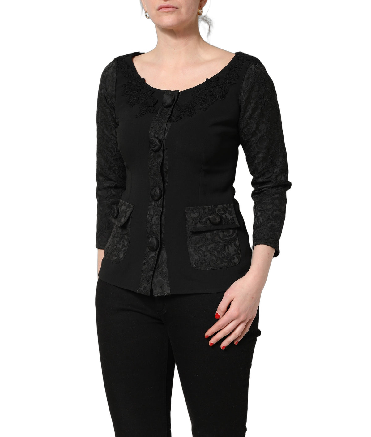 Dolce & Gabbana Black Button Fastening Lace Trimmed Blazer