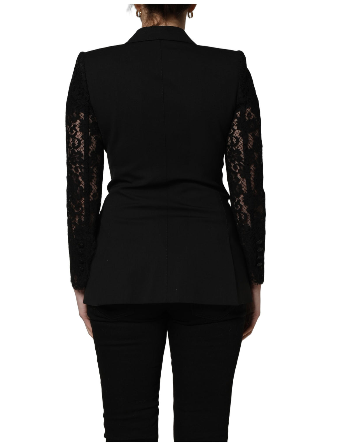 Dolce & Gabbana Black Wool Double-Breasted Lace Sleeve Jacket