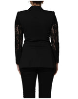 Dolce & Gabbana Black Wool Double-Breasted Lace Sleeve Jacket