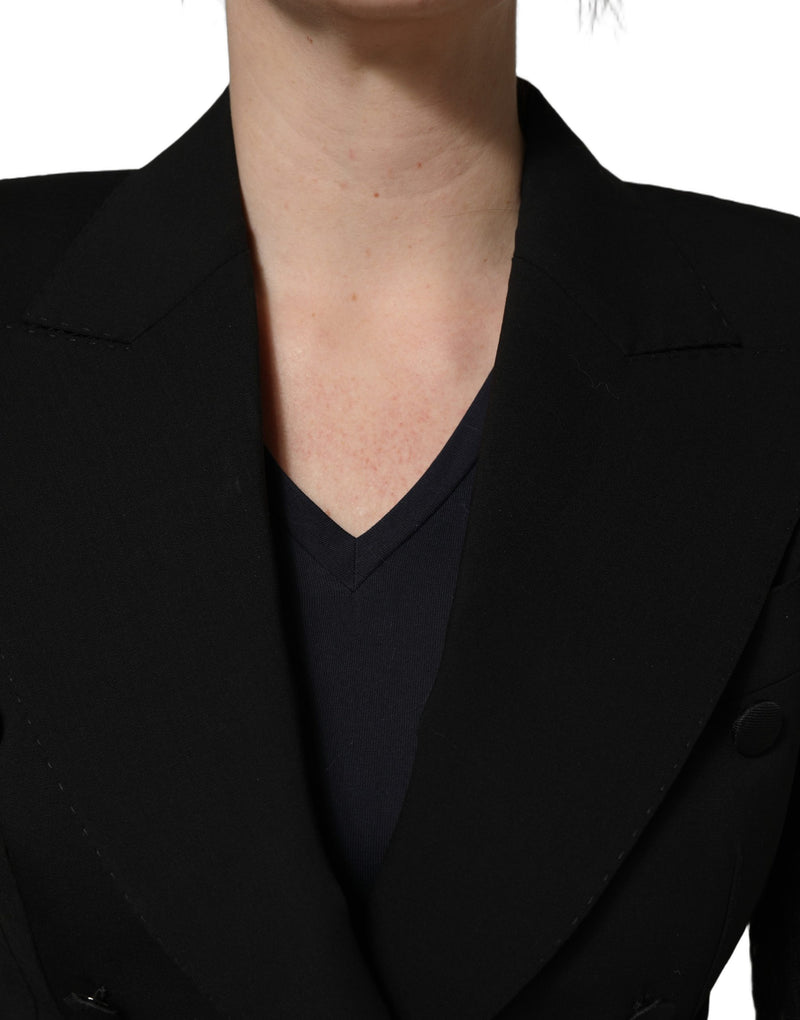 Dolce & Gabbana Black Wool Double-Breasted Lace Sleeve Jacket