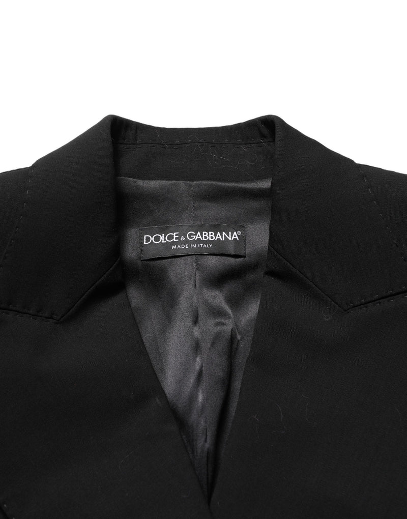 Dolce & Gabbana Black Wool Double-Breasted Lace Sleeve Jacket
