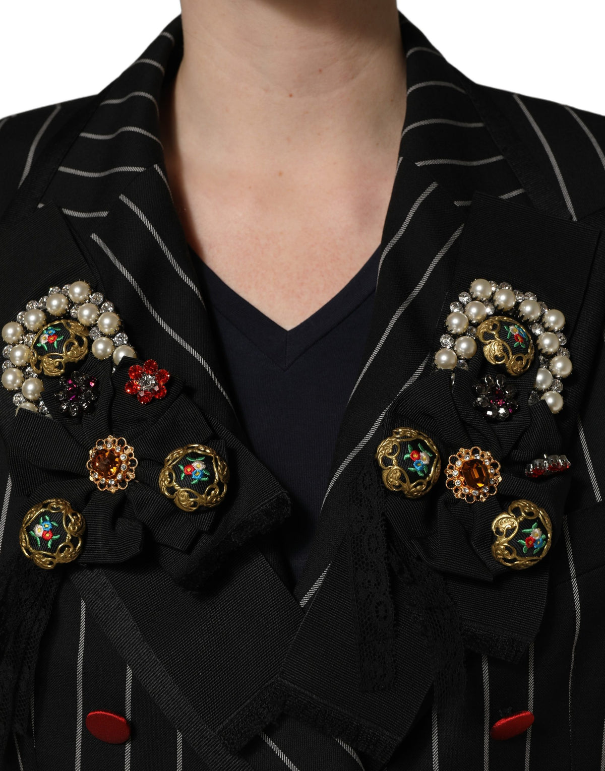 Dolce & Gabbana Black Stripe Double-Breasted Blazer Jacket