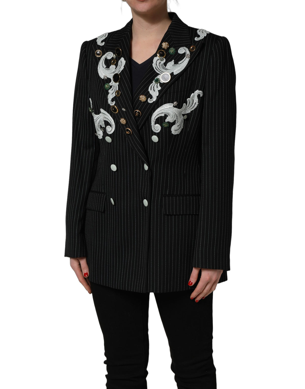 Dolce & Gabbana Black Stripe Double-Breasted Blazer Jacket