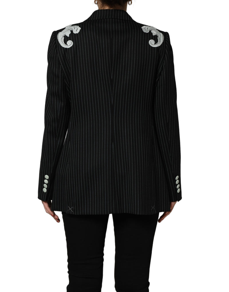 Dolce & Gabbana Black Stripe Double-Breasted Blazer Jacket