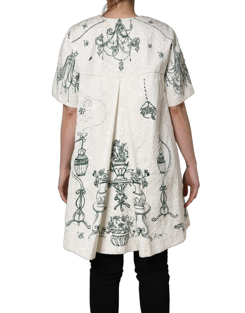 Dolce & Gabbana White Jacquard Garden Print Coat Jacket