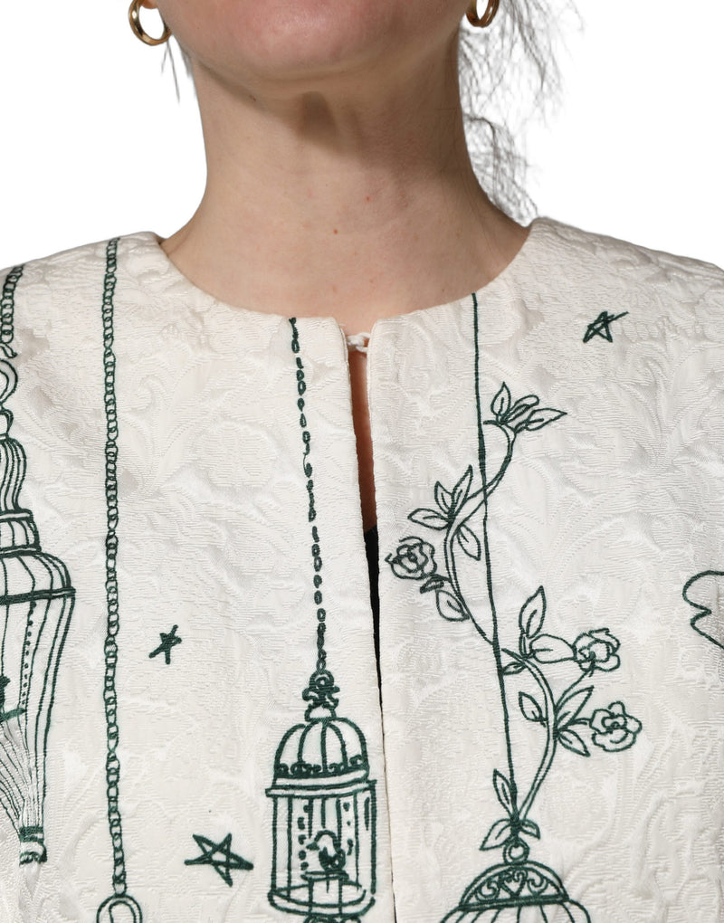 Dolce & Gabbana White Jacquard Garden Print Coat Jacket