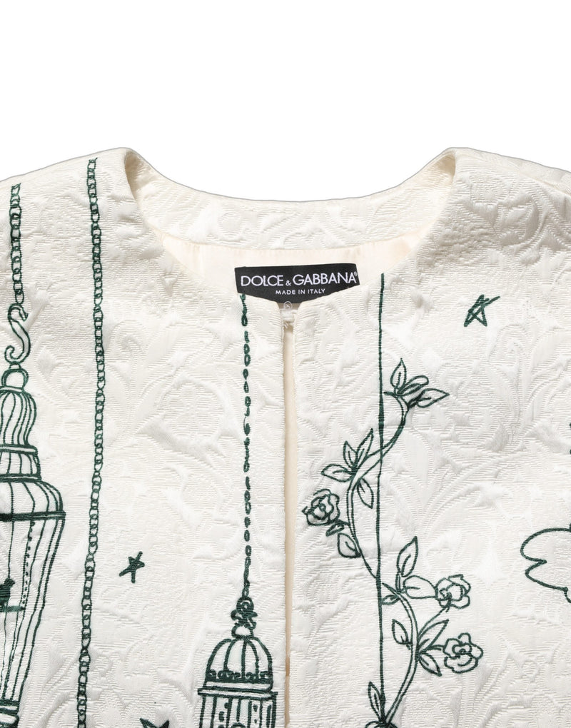 Dolce & Gabbana White Jacquard Garden Print Coat Jacket