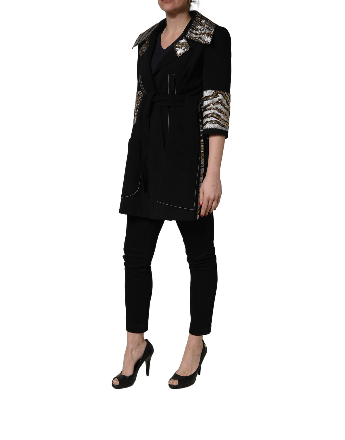 Dolce & Gabbana Black Single-Breasted Brocade Coat Jacket
