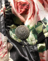 Dolce & Gabbana Black Floral Belted Polyester Trench Coat